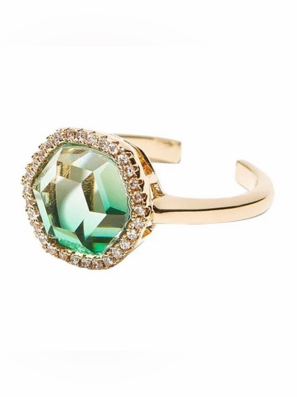 Gold Ring with Green Crystal Halo